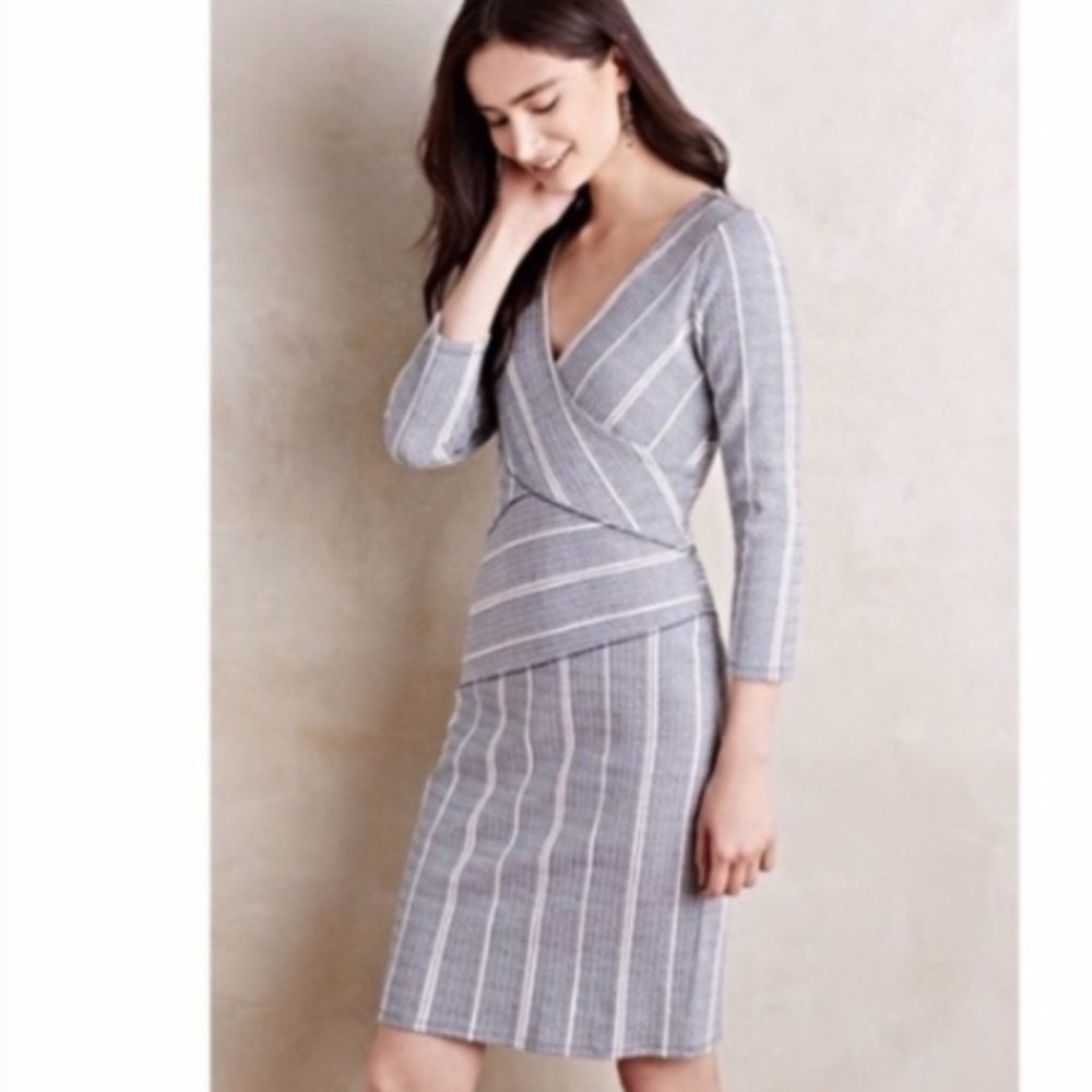 Maeve striped wrap-style column dress